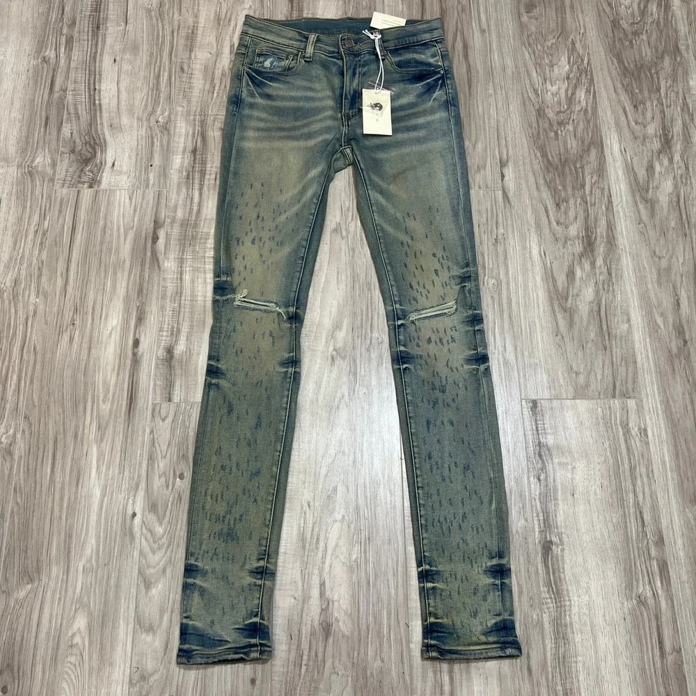 NWT Mnml LA Slim Skinny Distressed Jeans Mens Size 30 Blue Denim Wash
